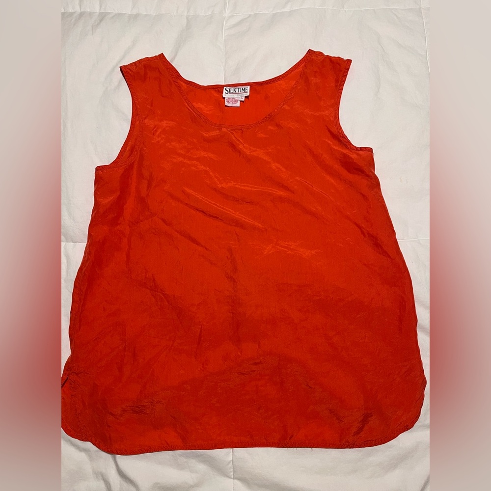 Vintage Silk Time Women's Size Large Vibrant Orange Tank Top 100% Silk Tunic